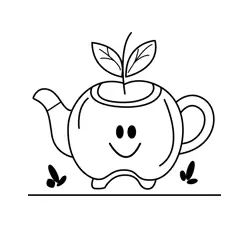 Happy Apple Teapot Friend Free Coloring Page for Kids