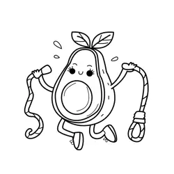 Happy Avocado Skipping Workout Free Coloring Page for Kids