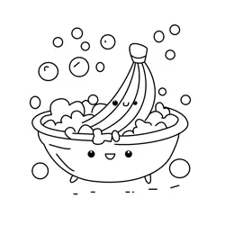 Happy Banana Bath Time Free Coloring Page for Kids