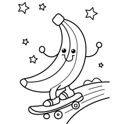 Banana Skateboard Fun Free Coloring Page for Kids