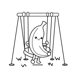 Happy Banana on Swing Set Free Coloring Page for Kids