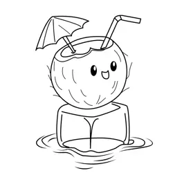 Happy Coconut on Ice Cube Free Coloring Page for Kids