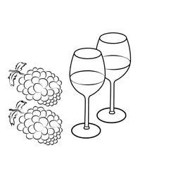 Grapes With Wine Glass Free Coloring Page for Kids