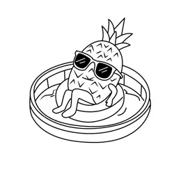 Pineapple Pool Float Fun Free Coloring Page for Kids