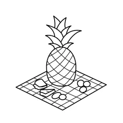 Pineapple Picnic Blanket Scene Free Coloring Page for Kids