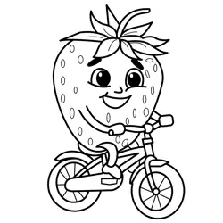 Happy Strawberry Rides Bike Free Coloring Page for Kids