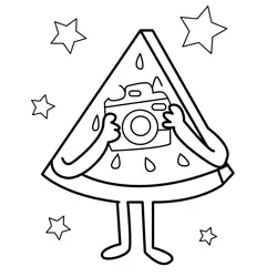 Watermelon Slice Takes Picture Free Coloring Page for Kids