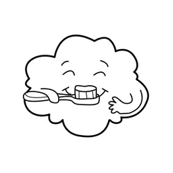 Happy Cloud Brushing Teeth Free Coloring Page for Kids