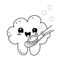 Happy Cloud Brushing Teeth Free Coloring Page for Kids