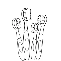 Happy Toothbrush Family Free Coloring Page for Kids