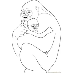 Gorilla hugs his Baby Free Coloring Page for Kids
