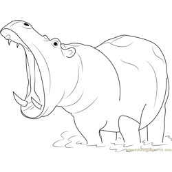 Hippopotamus Open Mouth Free Coloring Page for Kids