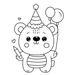 Happy Birthday Bear Character Free Coloring Page for Kids