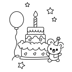 Bear's Happy Birthday Celebration Free Coloring Page for Kids
