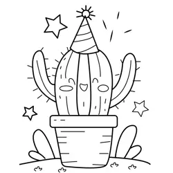 Happy Cactus Celebration Free Coloring Page for Kids