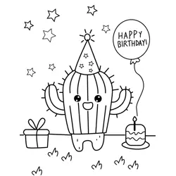 Cute Cactus Birthday Celebration Free Coloring Page for Kids