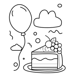 Birthday Cake and Balloon Free Coloring Page for Kids