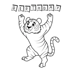 Happy Tiger Birthday Celebration Free Coloring Page for Kids
