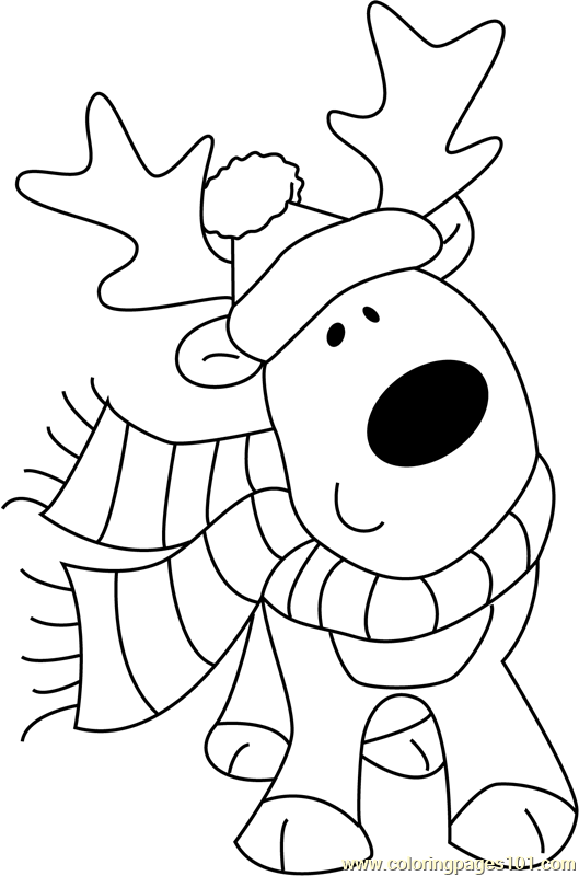 Christmas Cute Deer Coloring Page for Kids - Free Christmas Animals