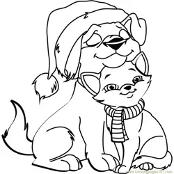 Christmas Cat and Dog Free Coloring Page for Kids