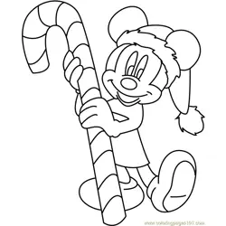 Mickey Mouse Merry Christmas with Candy Free Coloring Page for Kids
