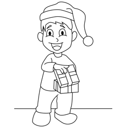 Christmas Boy Opening Gift Free Coloring Page for Kids