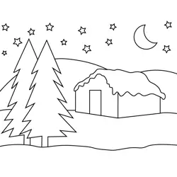 Christmas Night Scene Free Coloring Page for Kids