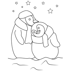 Christmas Penguin Couple Free Coloring Page for Kids