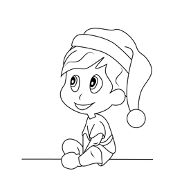 Cute Boy With Santa Hat Free Coloring Page for Kids