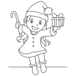 Girl With Christmas Gift Free Coloring Page for Kids