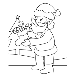 Santa With Candies Free Coloring Page for Kids