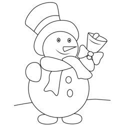 Snowman With Bell Free Coloring Page for Kids