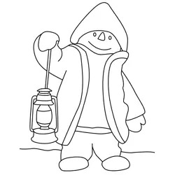 Snowman With Lamp Free Coloring Page for Kids