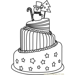 Christmas Cake Free Coloring Page for Kids