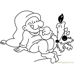 Elf with Candle Free Coloring Page for Kids