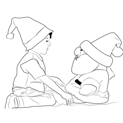 Lovely Kids At Christmas Free Coloring Page for Kids