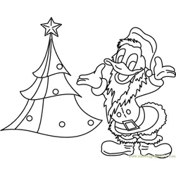 Donald Duck with Xmas Tree Free Coloring Page for Kids