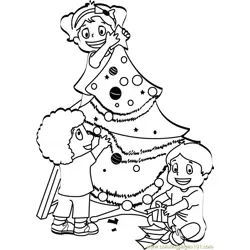 Kids Decorating Christmas Tree Free Coloring Page for Kids