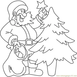 Santa Decorating Tree Free Coloring Page for Kids