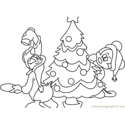 Santa and Mickey Mouse with Tree Free Coloring Page for Kids