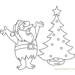 Santa with Christmas Tree Free Coloring Page for Kids