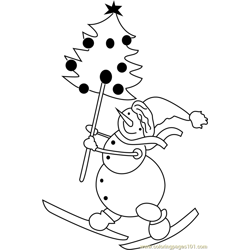 Snowman with Christmas Tree Free Coloring Page for Kids