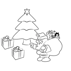 Santa Claus With Gift Free Coloring Page for Kids