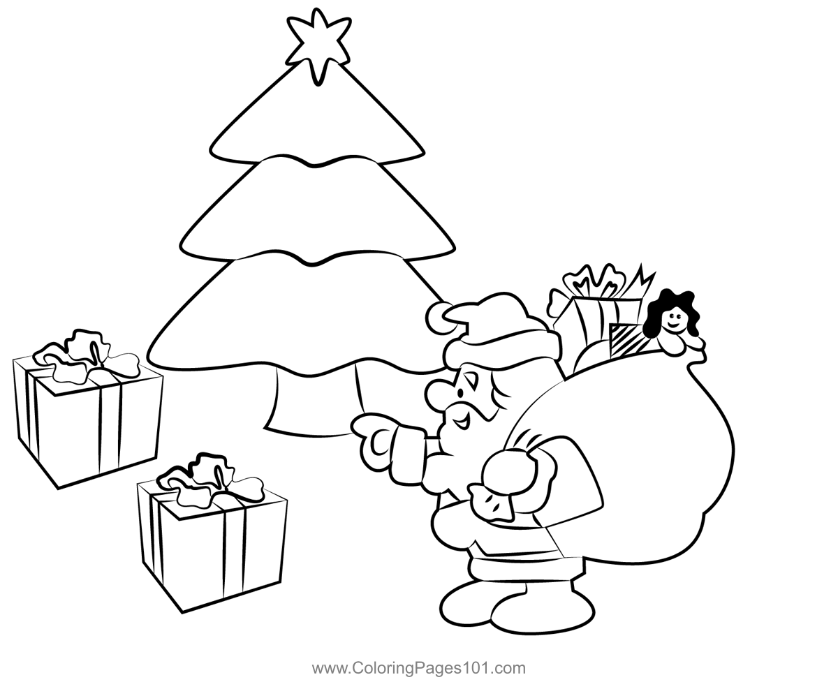 Santa Claus With Gift Coloring Page for Kids - Free Santa Claus ...