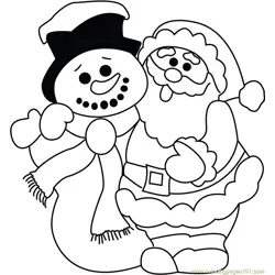 Funny Santa with Snowman Free Coloring Page for Kids