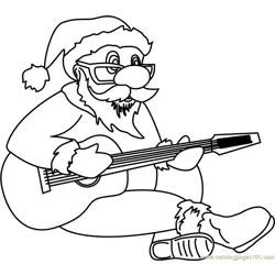 Santa Playing Guitar Free Coloring Page for Kids