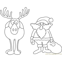 Santa and Deer Free Coloring Page for Kids
