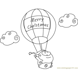 Santa on Hot Balloon Free Coloring Page for Kids