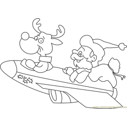 Santa on Plane Free Coloring Page for Kids