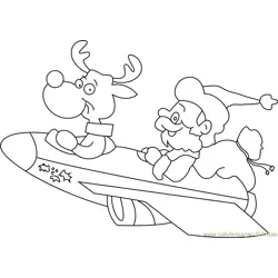 Santa on Plane Free Coloring Page for Kids